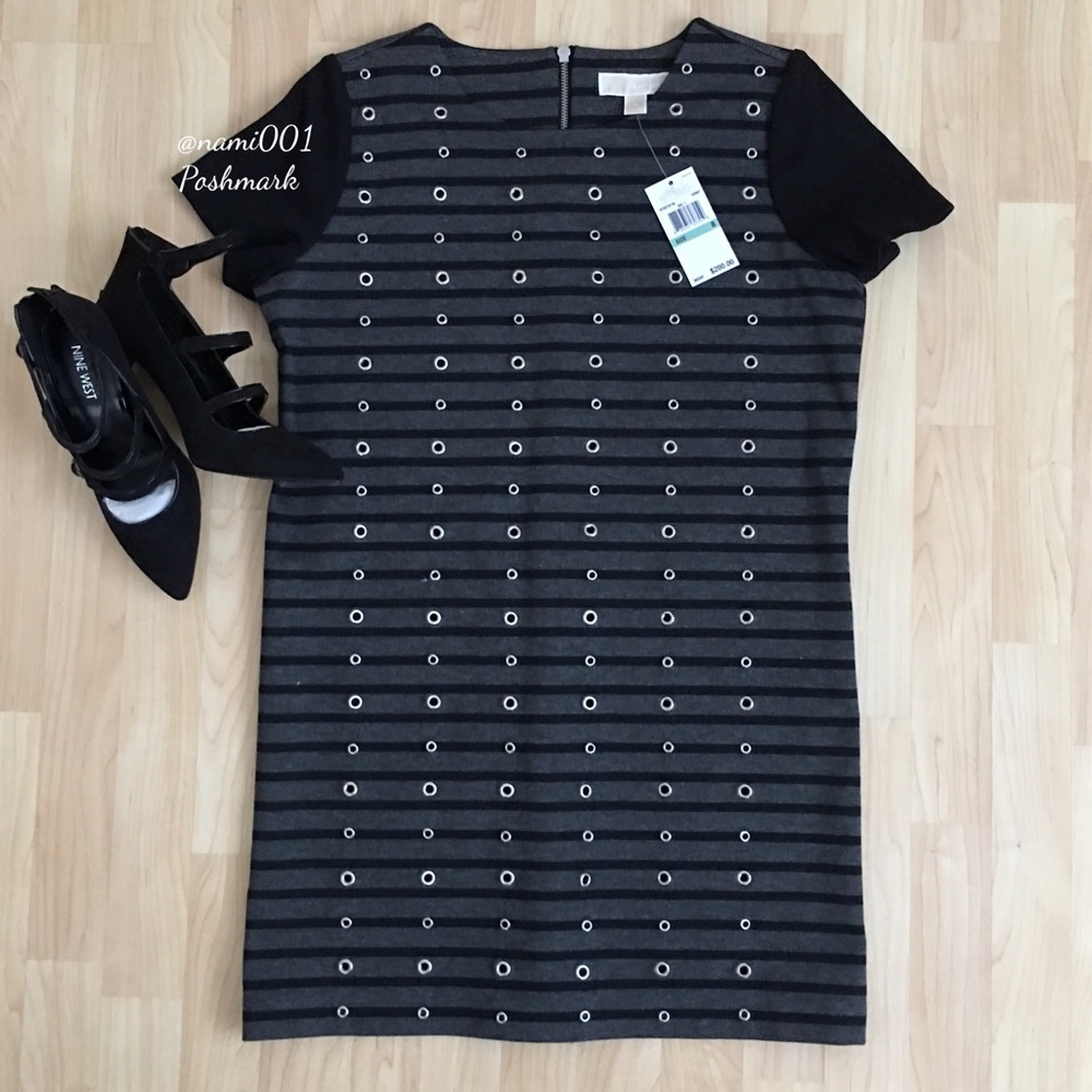 Michael Kors Derby Tunic Top Black/Gray Stripe NWOT